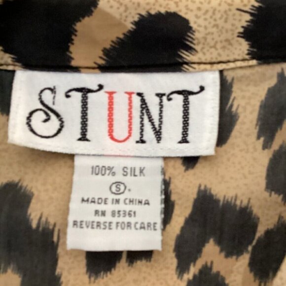 VTG Stunt 100% Silk Leopard Print Button Front Blouse Top S #303B - Picture 6 of 7